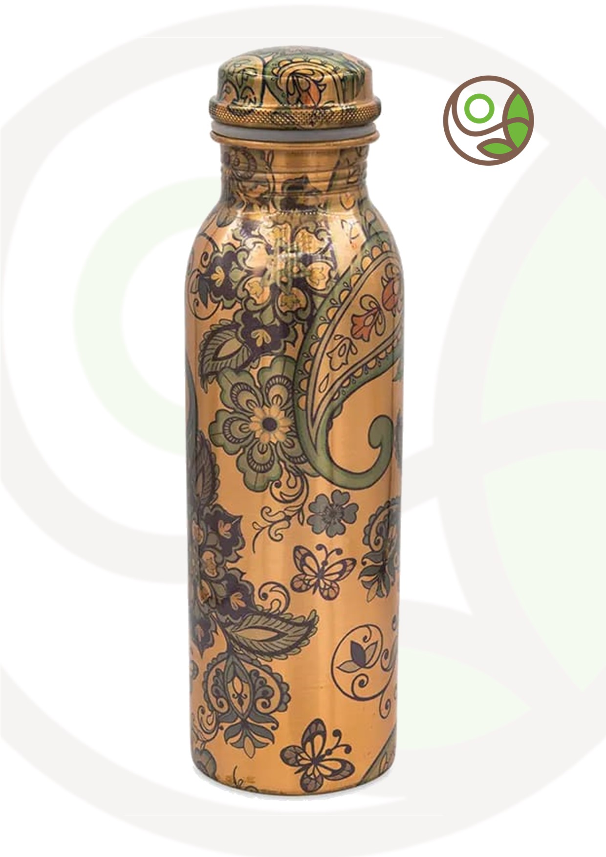 Featured image for “Bottiglia in rame con disegno kashmir stampato”