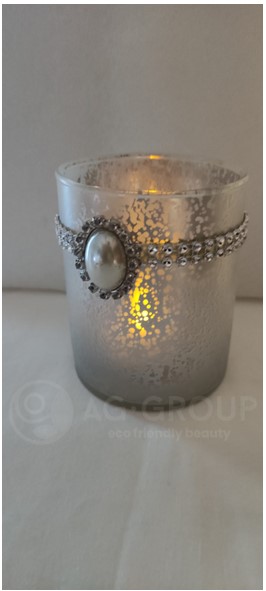 Featured image for “Porta candela in vetro con perla”