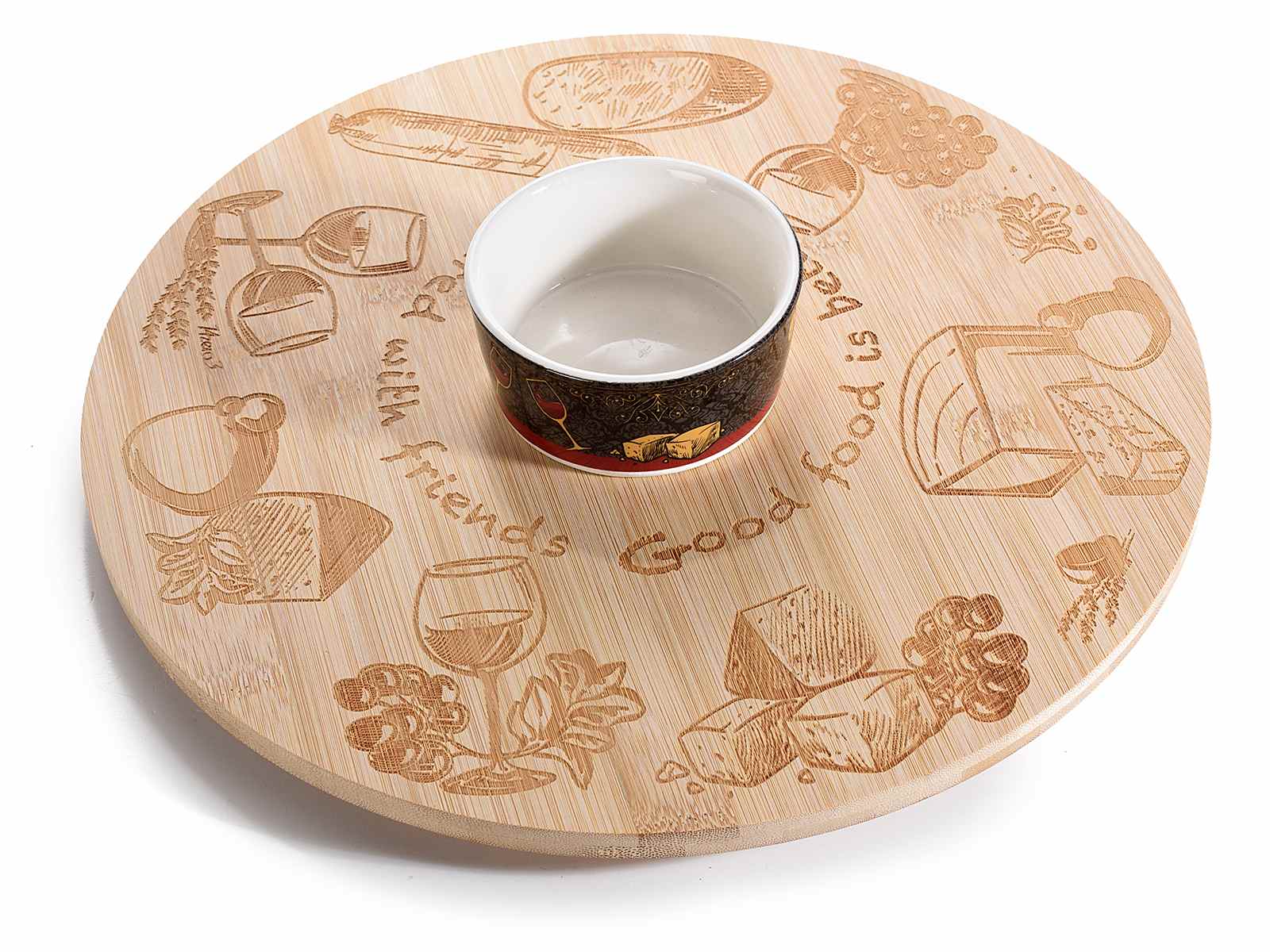 Featured image for “Set aperitivo tagliere legno girevole e coppetta in ceramica”