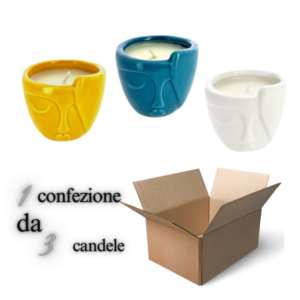 Candele profumate in ceramica volto stilizzato multicolore 3 pezzi