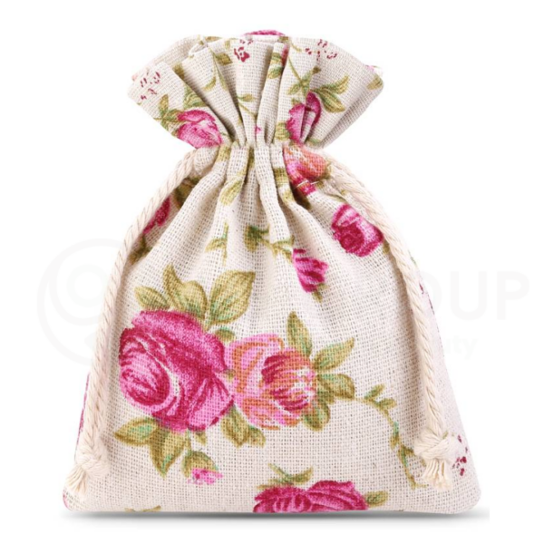 Sacchetti in misto lino con stampa floreale 9x12 cm - 10 pezzi