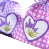 Sacchetto cotone con ricamo lavanda bordo in pizzo e tirante