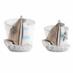 Set 2 vasi in ceramica con decoro barca a vela