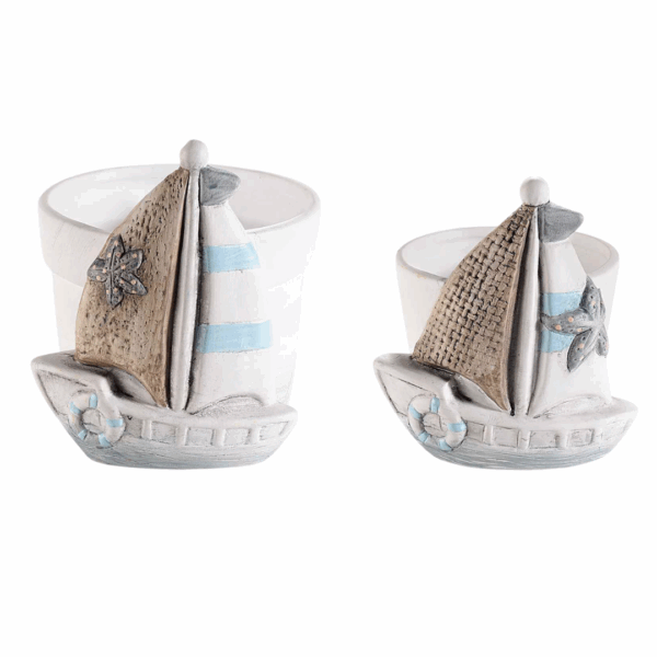 Set 2 vasi in ceramica con decoro barca a vela
