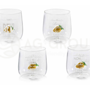 Bicchiere in vetro con limone 3D e scritte bianche set 4 pezzi