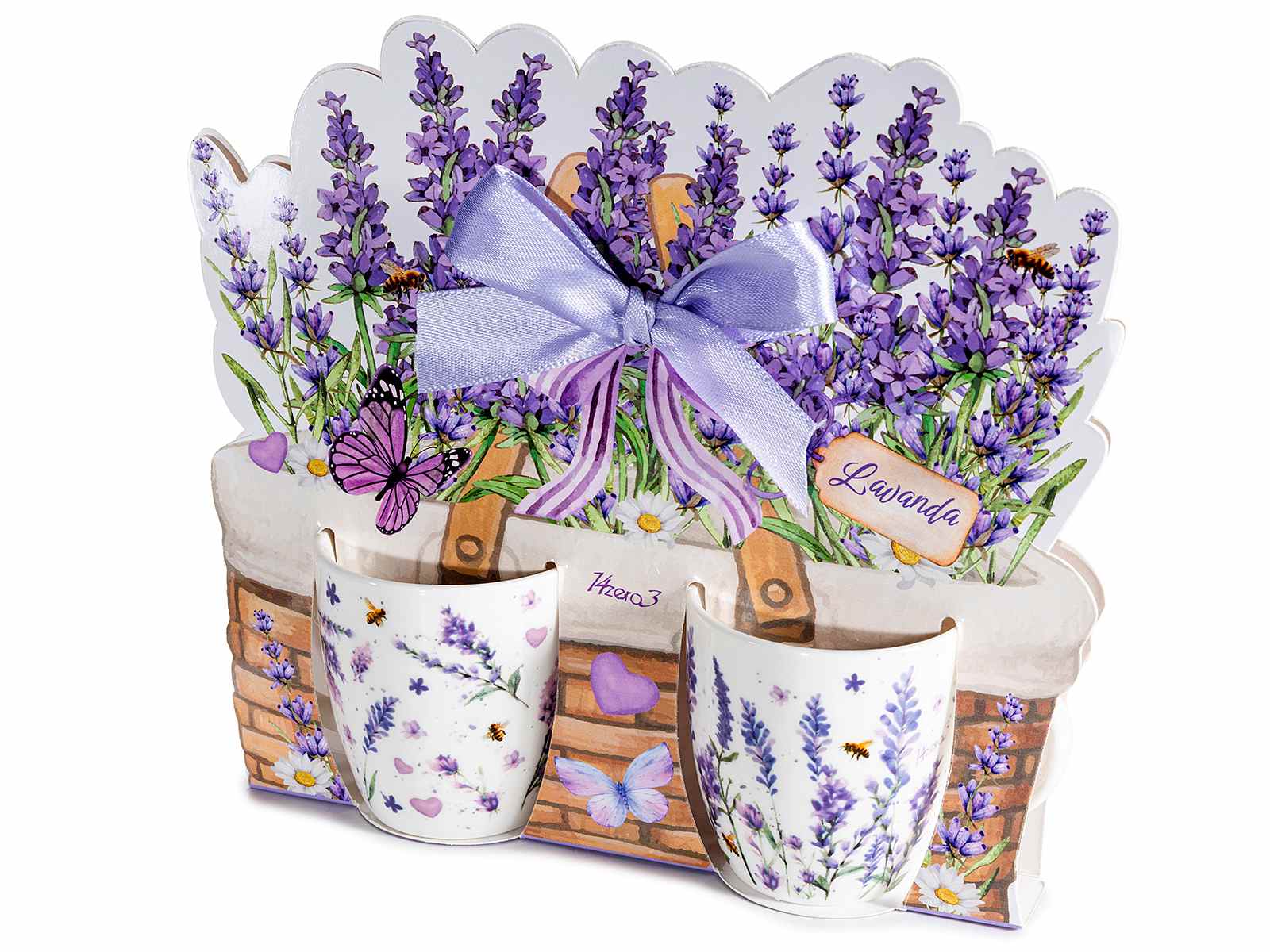 Tazzine porcellana 70 ml con decori lavanda set da 2 pezzi