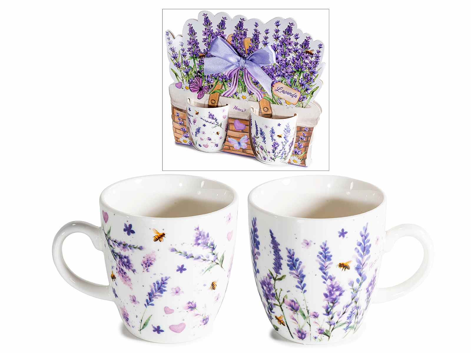 Tazzine porcellana 70 ml con decori lavanda set da 2 pezzi
