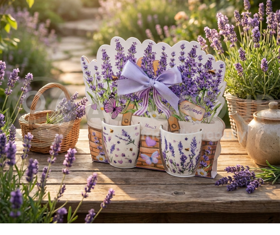 Tazzine porcellana 70 ml con decori lavanda set da 2 pezzi