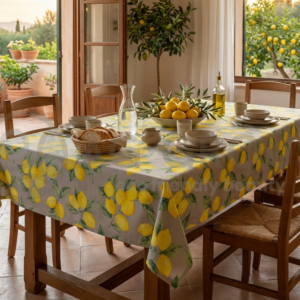Tovaglia in puro cotone in tela fantasia limoni 6 posti