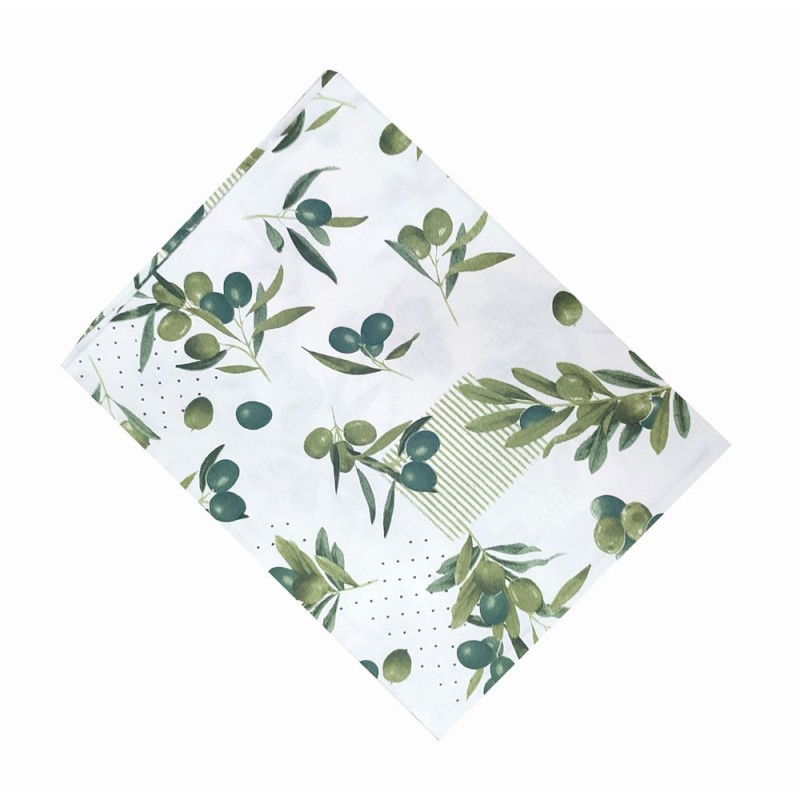 Tovaglia in puro cotone in tela fantasia olivo 6 posti
