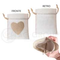 Sacchetto di juta bianco con tirante e cuore cm 10 x 8.5