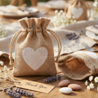 Sacchetto di juta colore corda con tirante e cuore cm 10 x 8.5